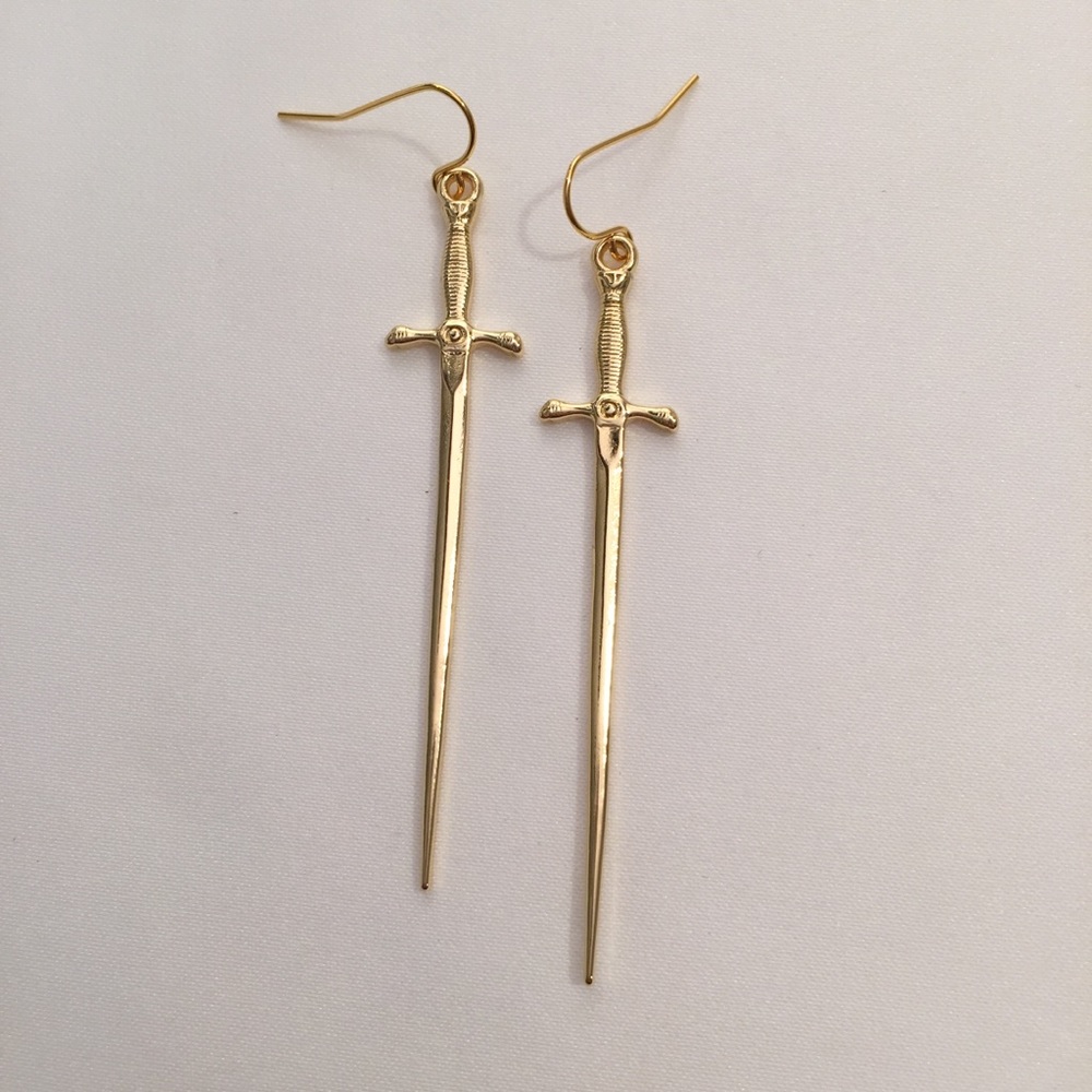 Vanessa Mooney sonnet of the sword gold dagger earrings
